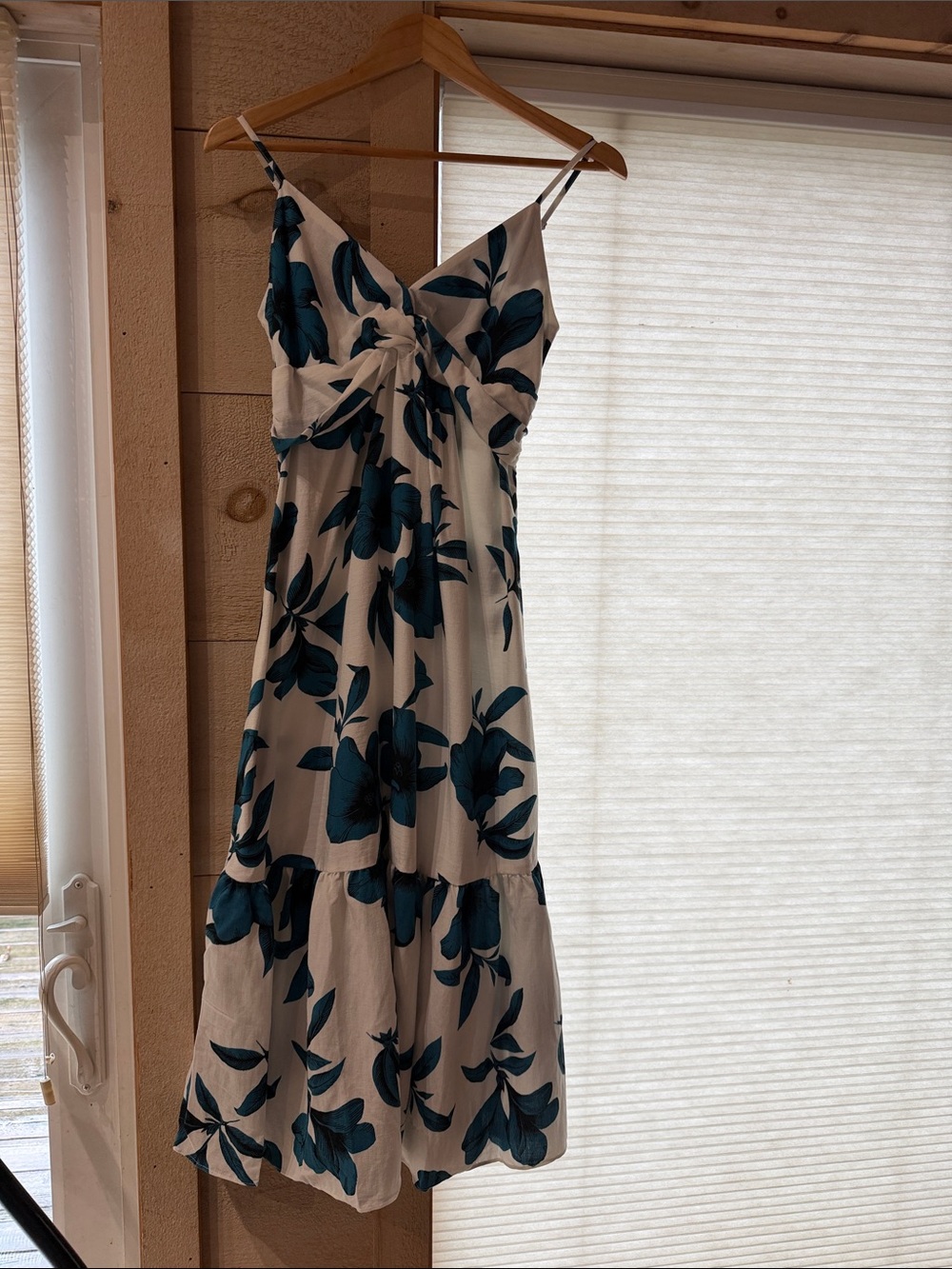 Banana Republic White Maxi Dress with Teal Floral Print